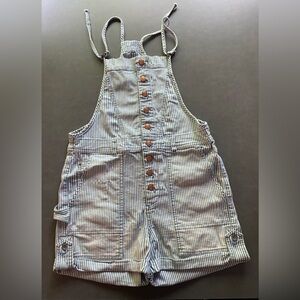 Anthropologie Pilcro Overalls Striped Railroad Shorts in Blue and White